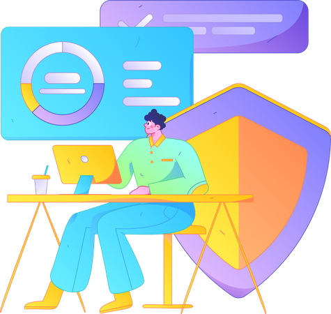 Employee works on data protection methods  Illustration