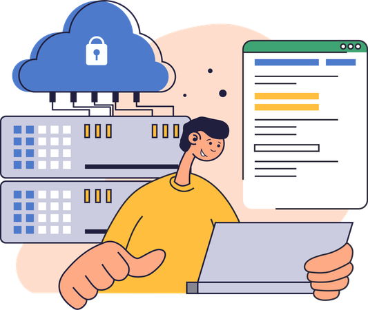 Employee works on data server  Illustration