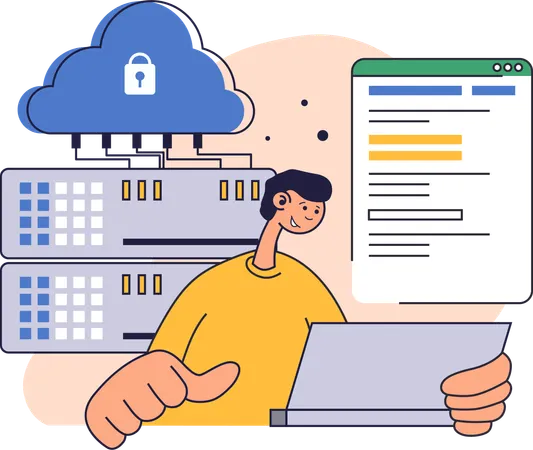 Employee works on data server  Illustration