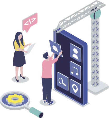 従業員はさまざまなプログラミングラインで作業します  イラスト