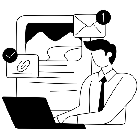 Employee works on email interface  Illustration