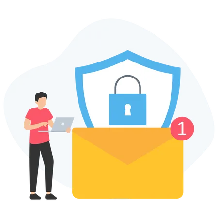 Employee works on Email Security  Illustration