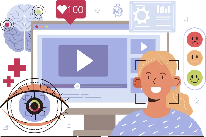 Employee works on  eye scanning  Illustration