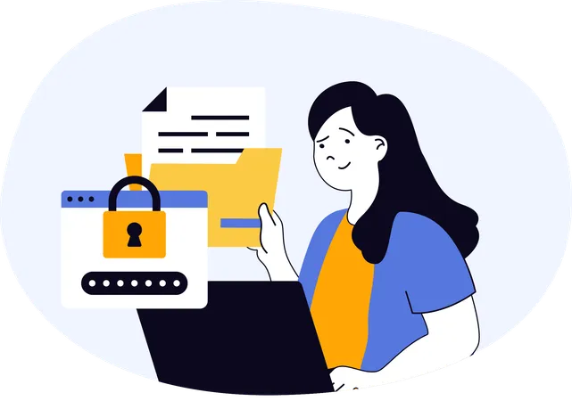 Employee works on file security techniques  Illustration