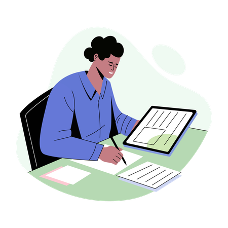 Employee works on his desk  Illustration