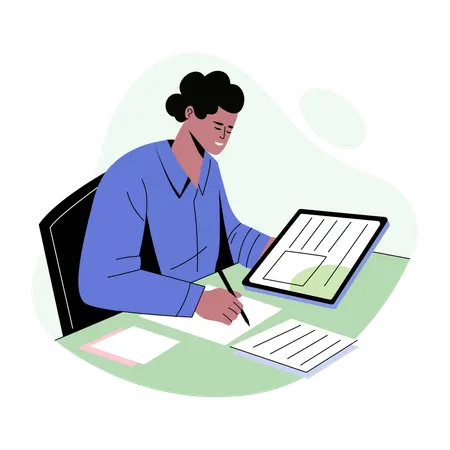 Employee works on his desk  Illustration