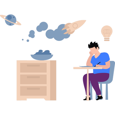 Employee works on idea launch  Illustration