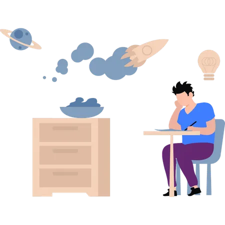 Employee works on idea launch  Illustration