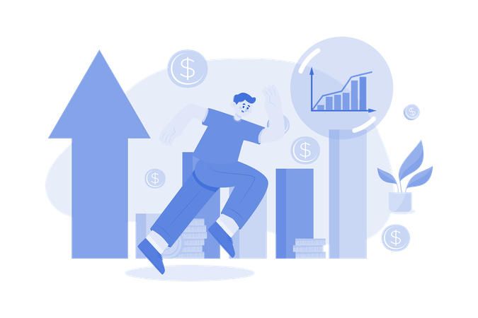 Employee works on market data graphs  Illustration