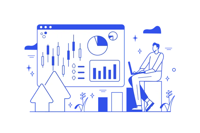 Employee works on market data  Illustration