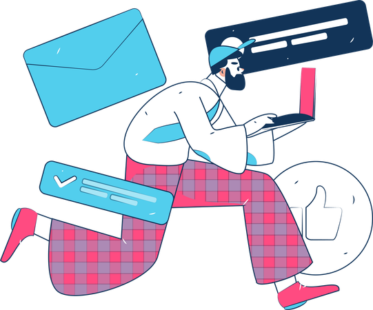 Employee works on market mails  Illustration