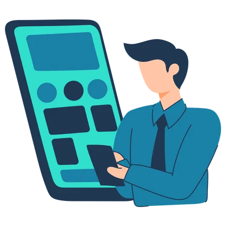 Employee works on mobile phone interface  Illustration