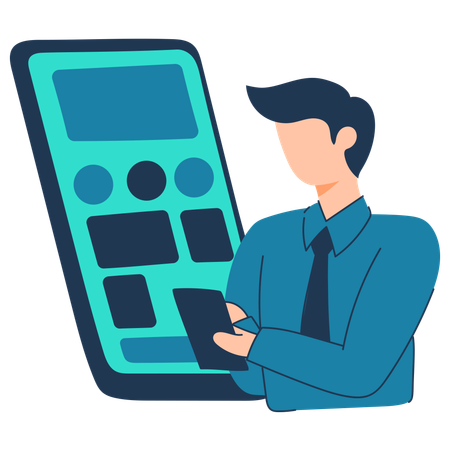 Employee works on mobile phone interface  Illustration