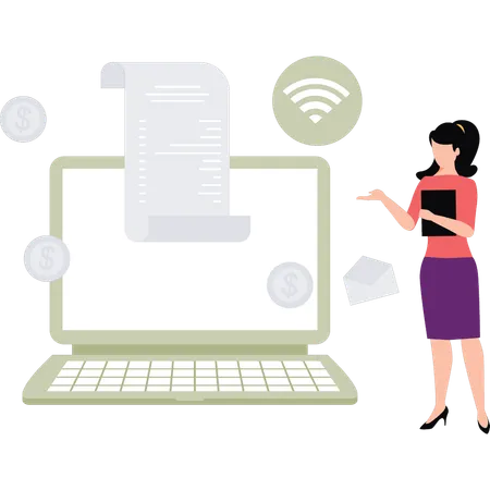 Employee works on online document using wifi network  Illustration