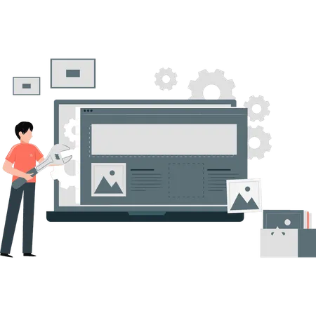 Employee works on software development  Illustration