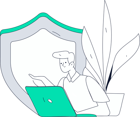 Employee works on system password techniques  Illustration