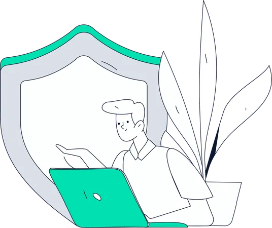 Employee works on system password techniques  Illustration