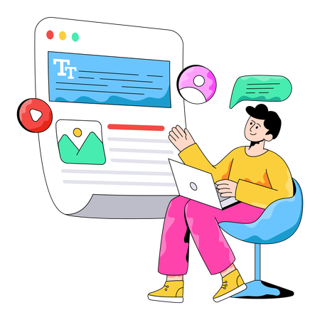 Employee works on  Web Content data  Illustration