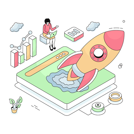 Employee works on Web Launch  Illustration