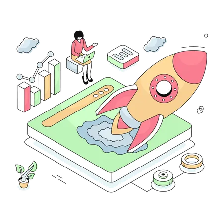 Employee works on Web Launch  Illustration