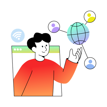 Employee works on Web Networking  Illustration