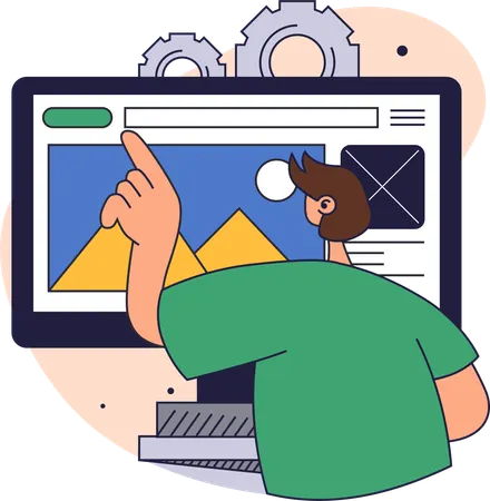 従業員がウェブサイトのデザインに取り組んでいます  イラスト