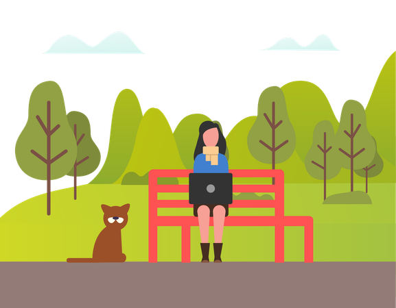 Employee works remotely  Illustration