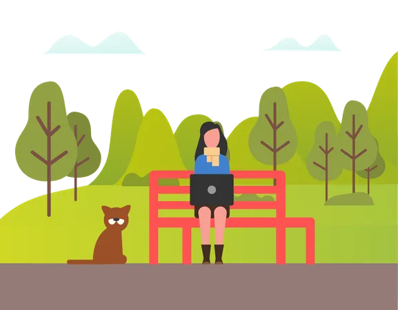 Employee works remotely  Illustration