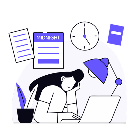 Employee Works Till Midnight  Illustration