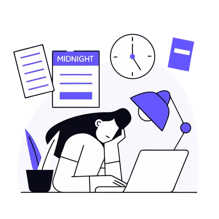 Employee Works Till Midnight  Illustration