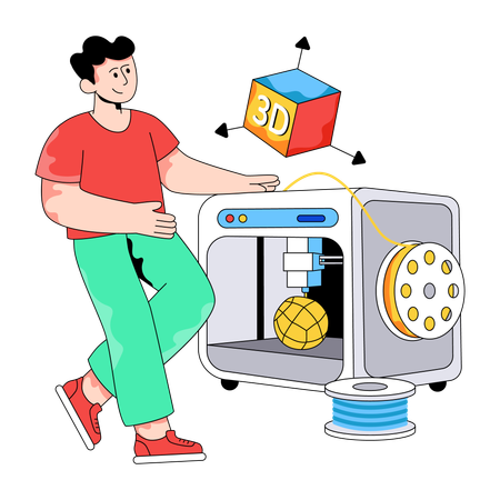 Employee works with 3d Printer  Illustration
