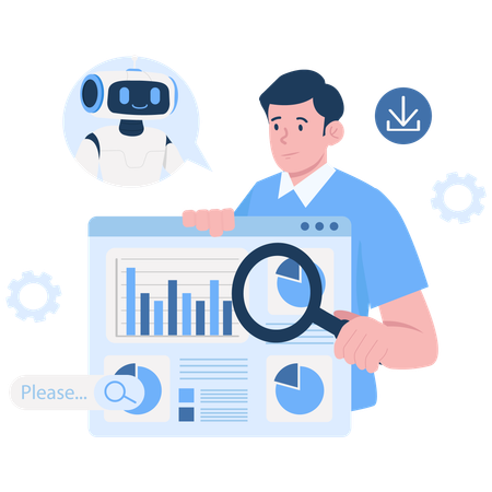 Employee works with AI Data Analysis  Illustration