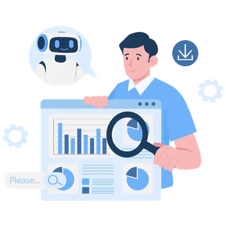 Employee works with AI Data Analysis  Illustration