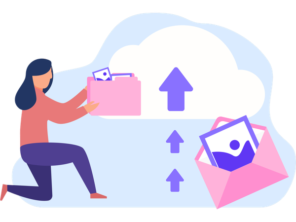 Employee works with Cloud Computing storage  Illustration