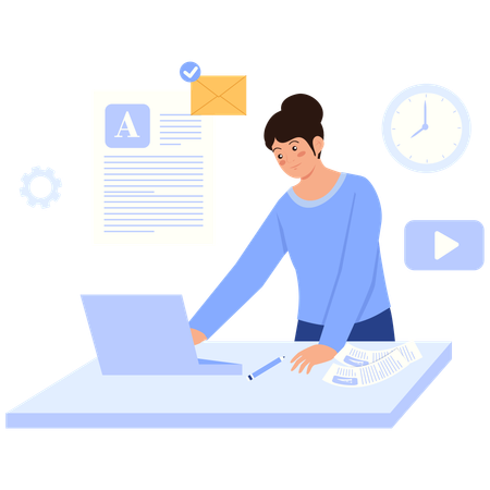 Employee works with Content Writing  Illustration