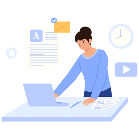 Employee works with Content Writing  Illustration