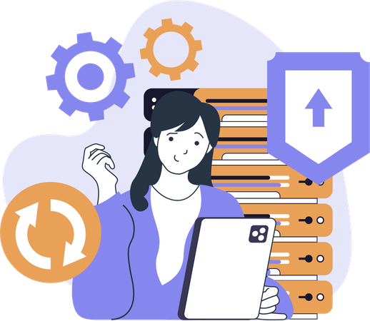 Employee works with data center  Illustration