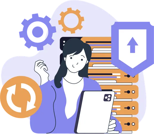 Employee works with data center  Illustration