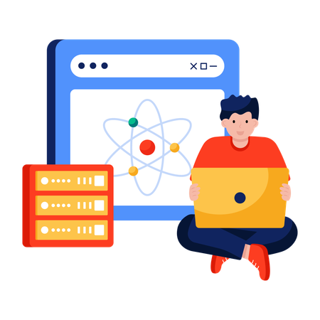 Employee works with Online server  Illustration