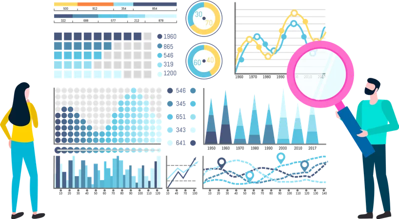 Employees achieving statistical information data  Illustration