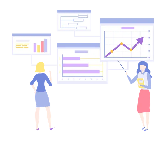 Employees analyze market statistics  Illustration