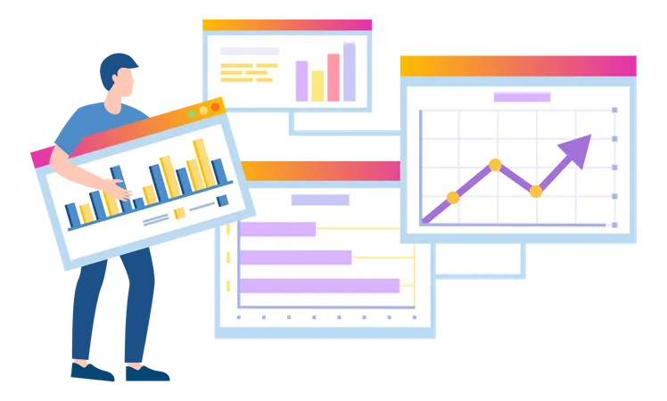 Employees analyze statistical business data  Illustration