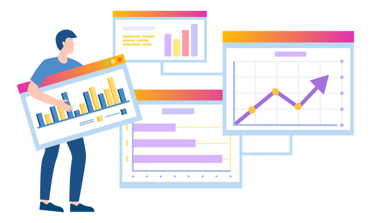 Employees analyze statistical business data  Illustration