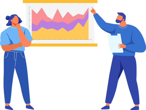 Employees analyze statistical indicators  Illustration