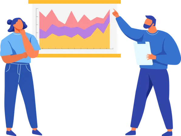 Employees analyze statistical indicators  Illustration