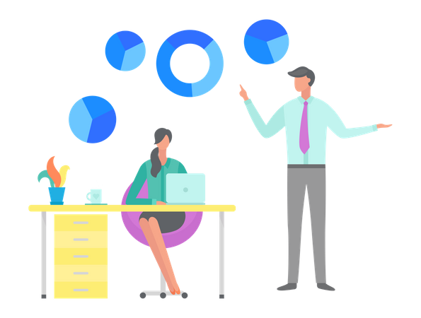 Employees analyze technique data  イラスト