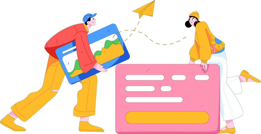 Employees analyzes business statistical data  Illustration