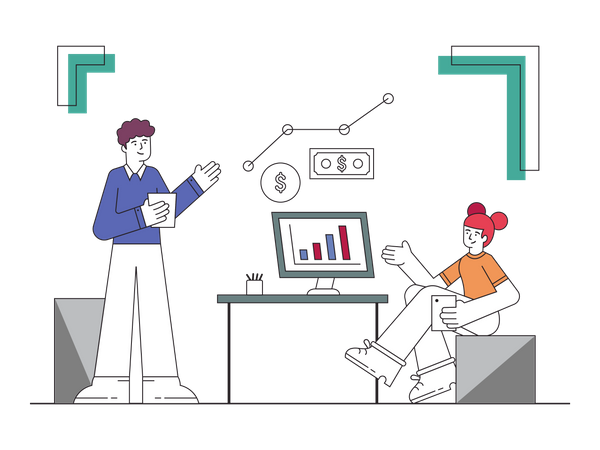 Employees analyzing market data  Illustration