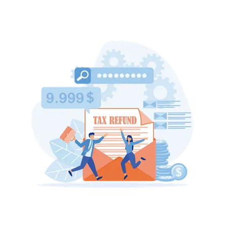 Employees are calculating income tax refund  Illustration