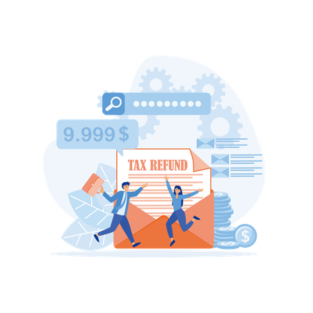 Employees are calculating income tax refund  Illustration